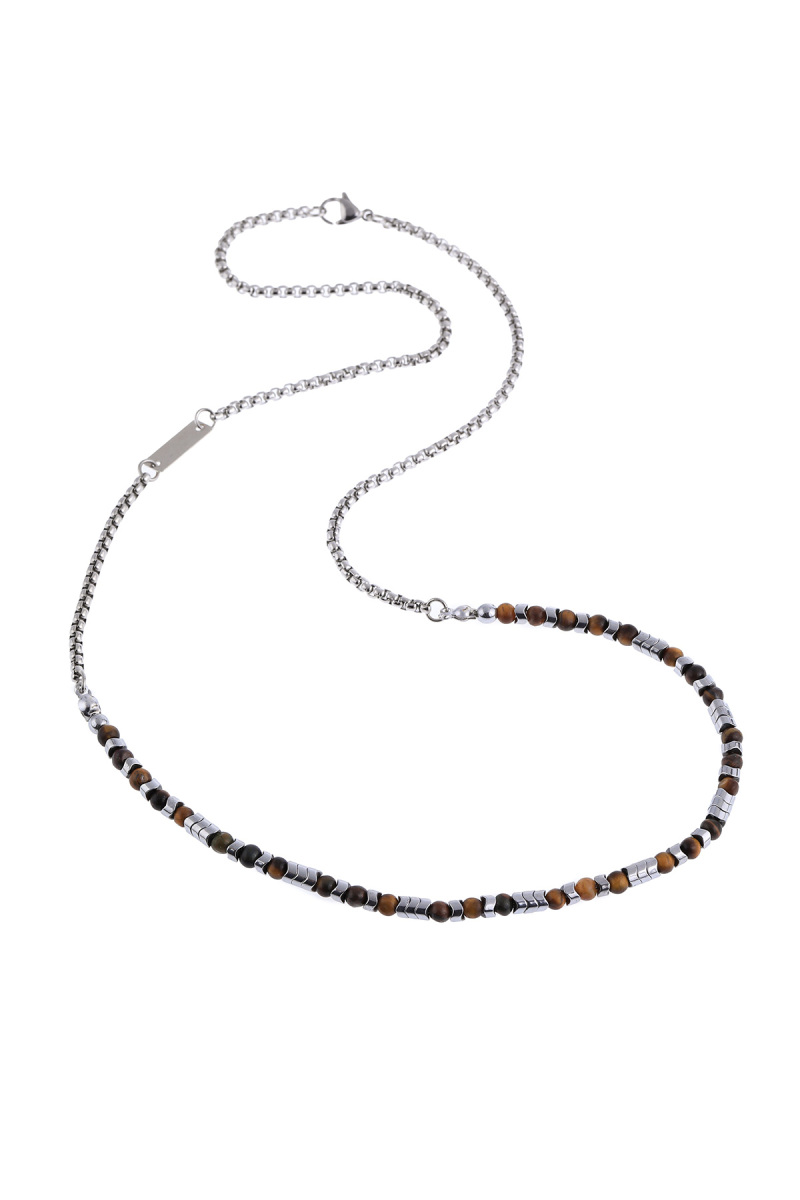 Doğal Taşlı Çelik Erkek Kolye - Hatem Saykı