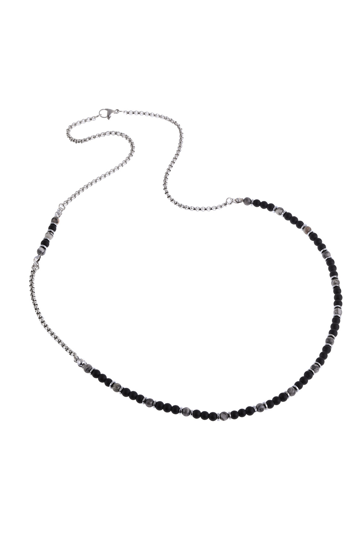 Doğal Taşlı Çelik Erkek Kolye - 1