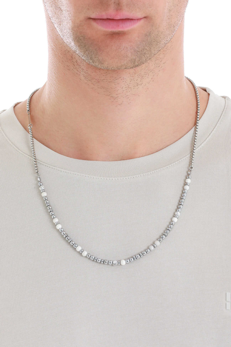 Doğal Taşlı Çelik Erkek Kolye - Hatem Saykı