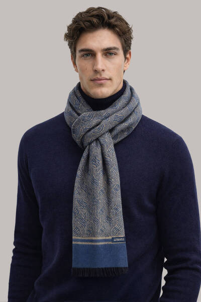 İndigo - Bej Çift Taraflı Atkı - 2