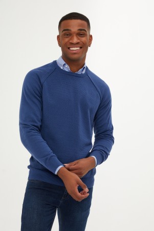 indigo Slim Fit Desenli Pamuklu Bisiklet Yaka Triko Kazak 