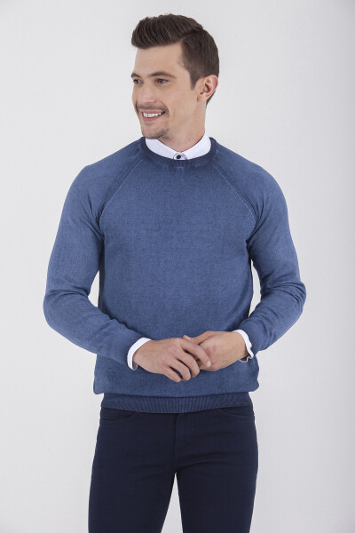 indigo Bisiklet Yaka Pamuk Triko Kazak - 4