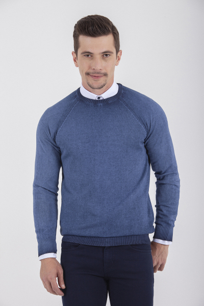 indigo Bisiklet Yaka Pamuk Triko Kazak - 3