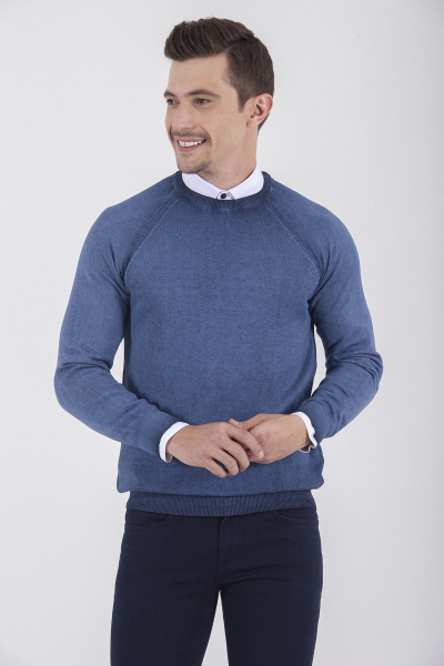 indigo Bisiklet Yaka Pamuk Triko Kazak - 7