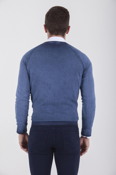 indigo Bisiklet Yaka Pamuk Triko Kazak - 9