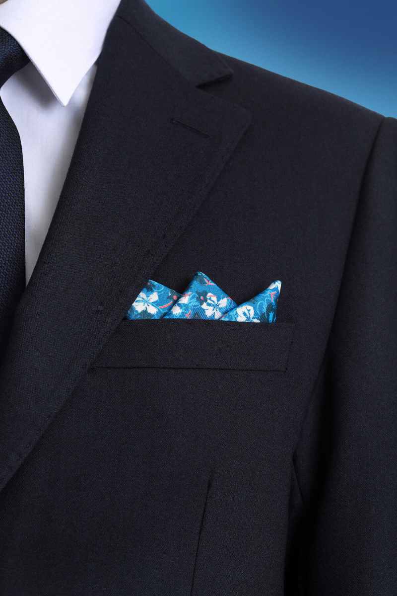 Indigo Desenli Klasik Saten Cep Mendili - Hatem Saykı