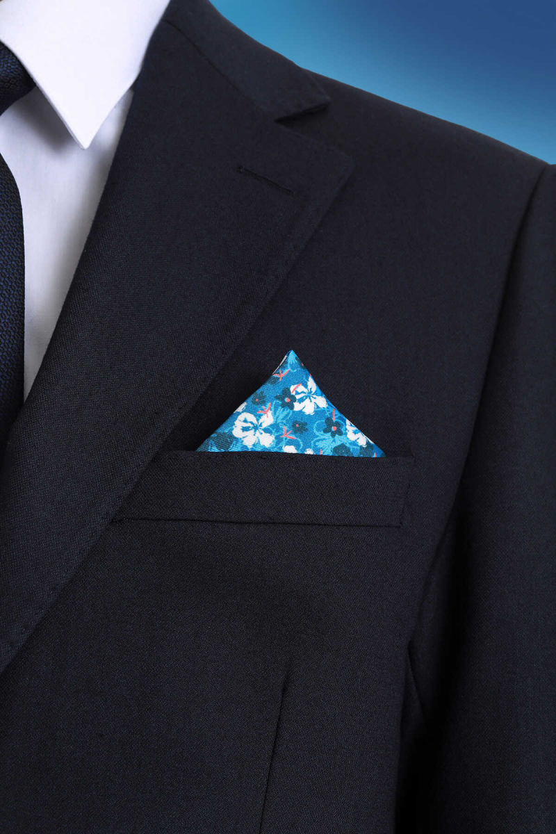 Indigo Desenli Klasik Saten Cep Mendili - Hatem Saykı (1)