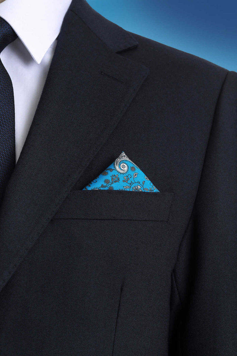 Indigo Desenli Klasik Saten Cep Mendili - Hatem Saykı (1)