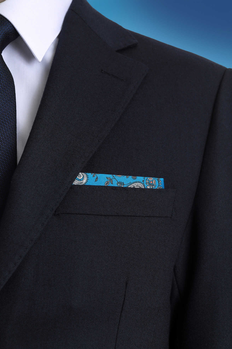 Indigo Desenli Klasik Saten Cep Mendili - Hatem Saykı (1)