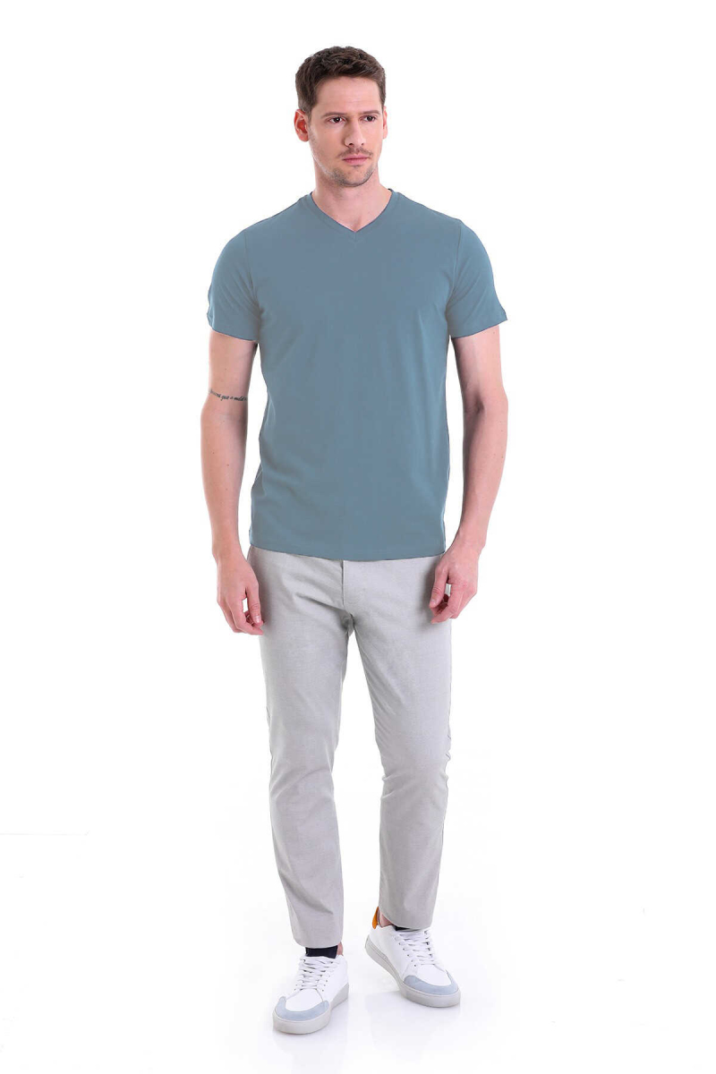 Mavi Regular Fit Düz 100% Pamuklu V Yaka Tişört - HTML (1)