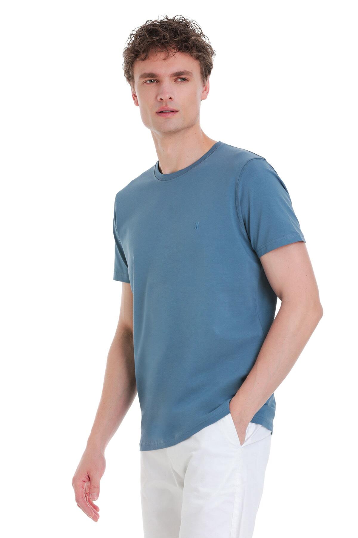 İndigo Regular Fit Bisiklet Yaka Pamuklu Tişört - 1