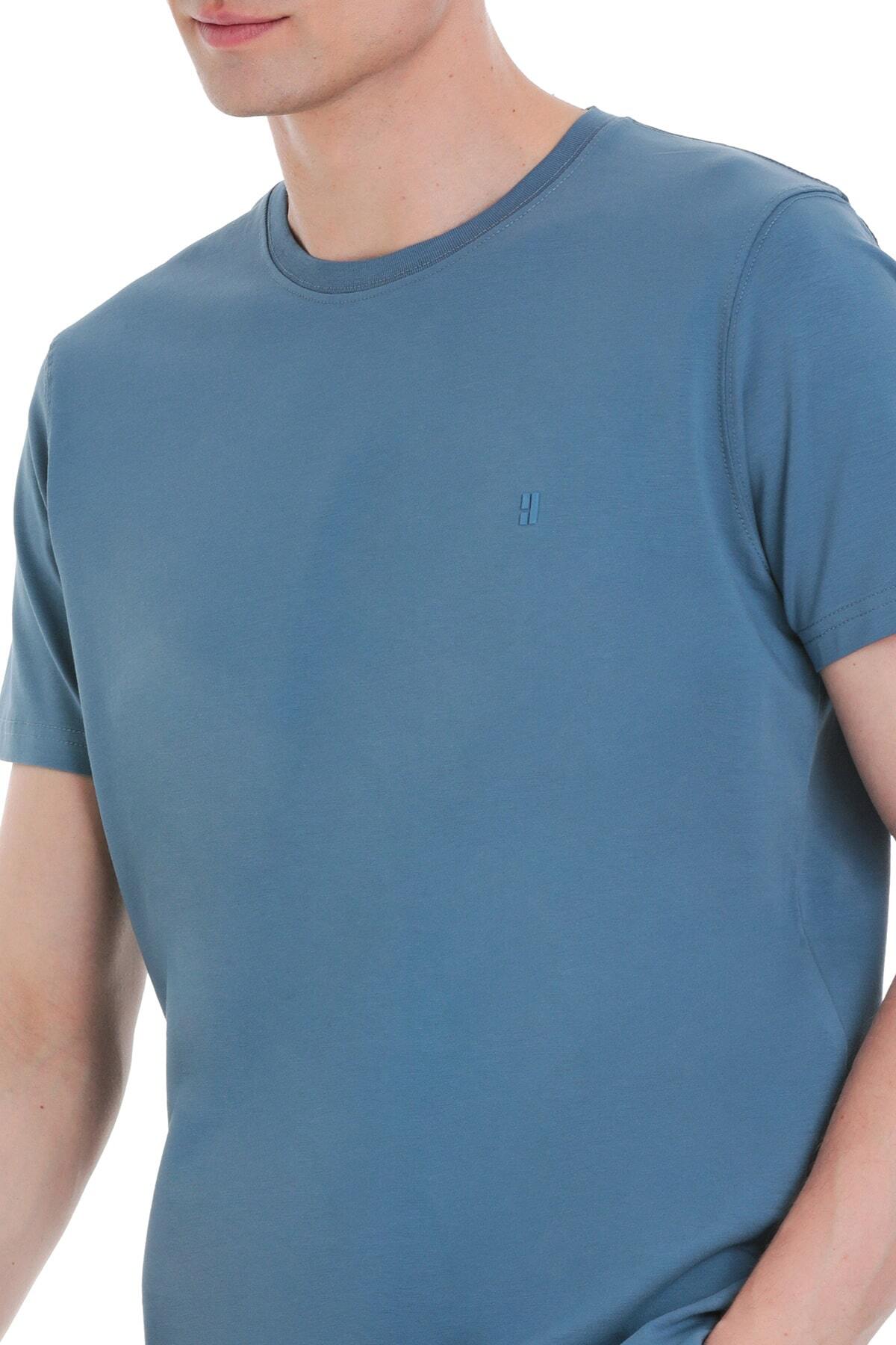 İndigo Regular Fit Bisiklet Yaka Pamuklu Tişört - 4