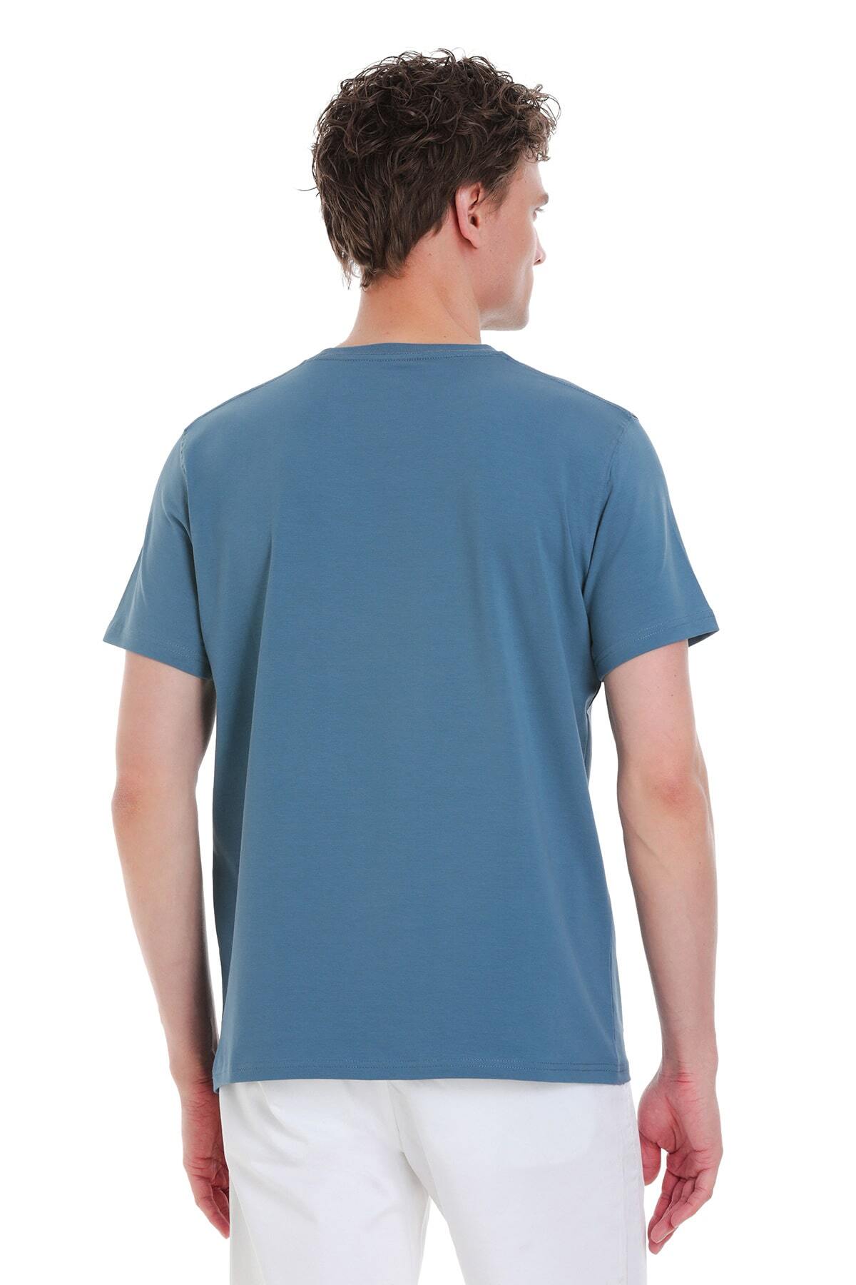 İndigo Regular Fit Bisiklet Yaka Pamuklu Tişört - 5