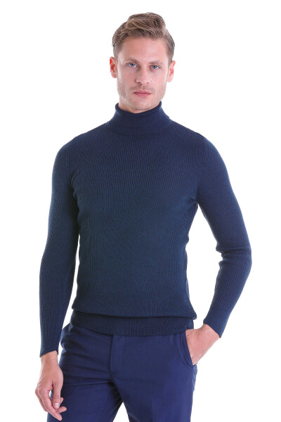 indigo Comfort Fit Fitilli Balıkçı Yaka Yünlü Kazak - Thumbnail