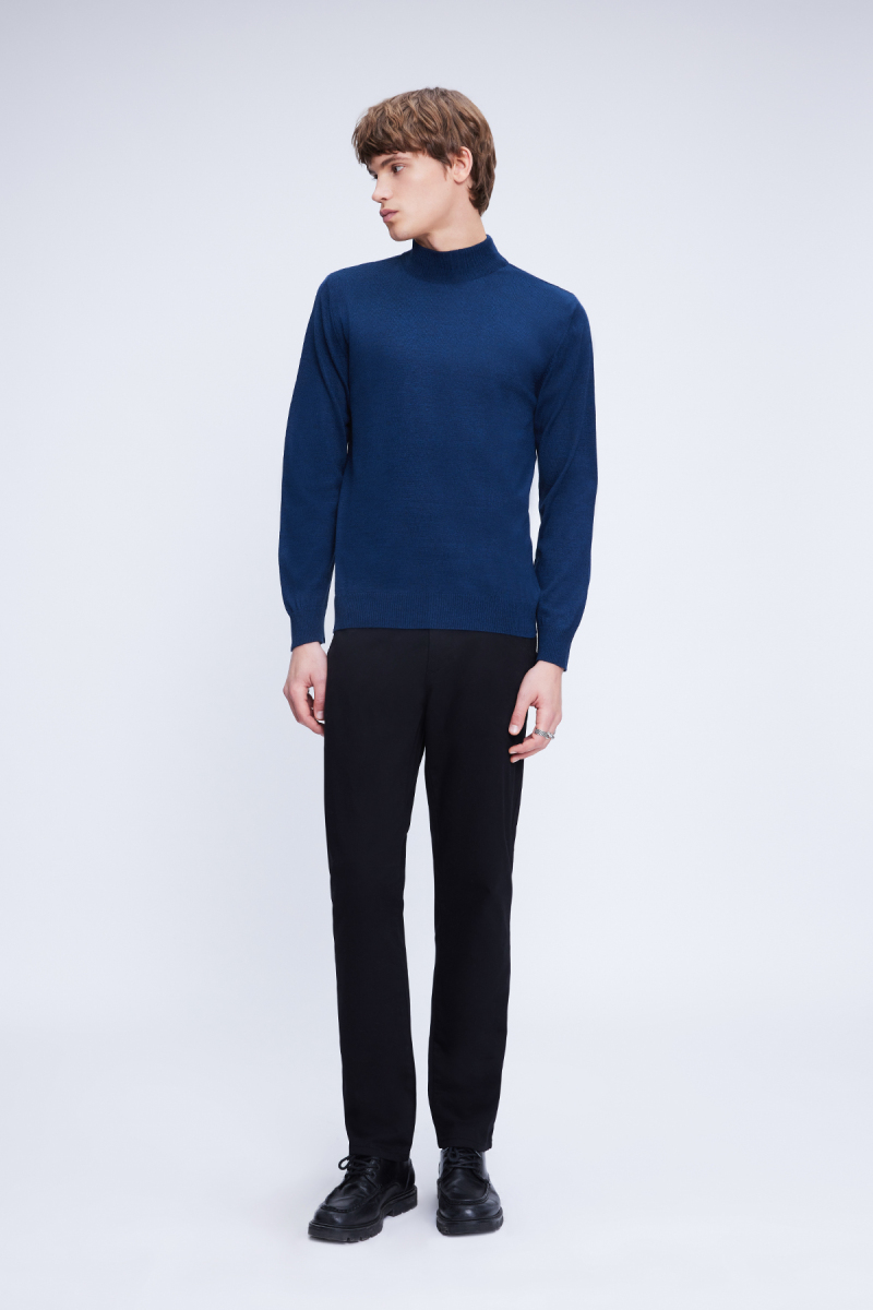 Mavi Regular Fit Düz Yarım Balıkçı Yaka Yünlü Triko Kazak - Hatemoğlu (1)