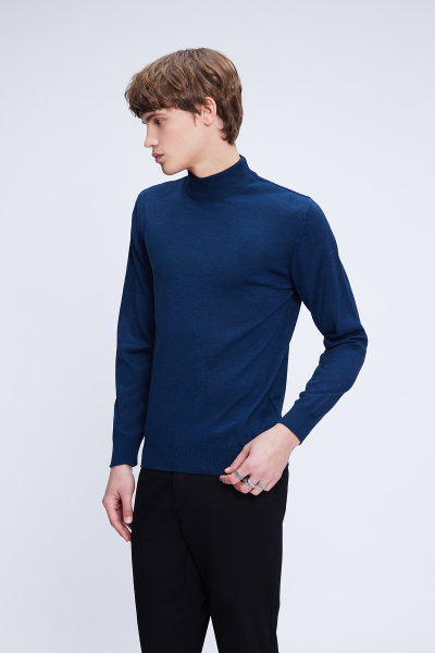 Mavi Regular Fit Düz Yarım Balıkçı Yaka Yünlü Triko Kazak - 3