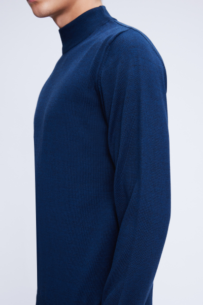 Mavi Regular Fit Düz Yarım Balıkçı Yaka Yünlü Triko Kazak - 4