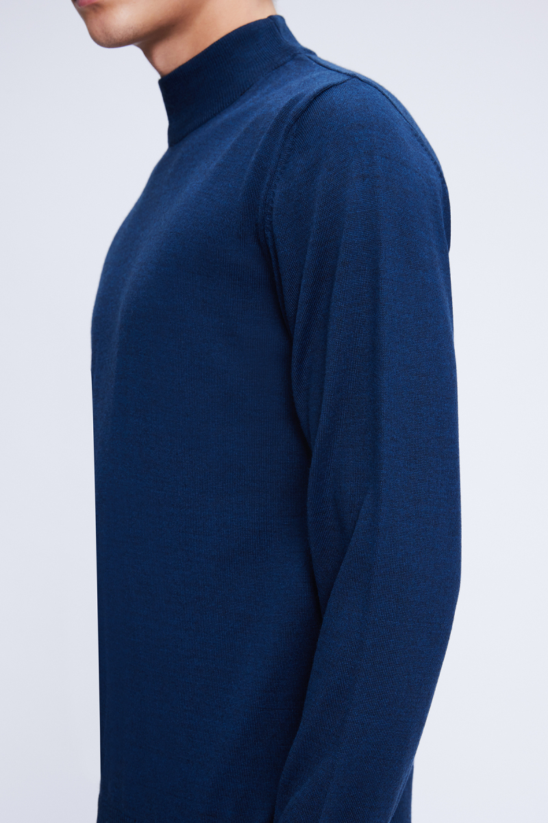 Mavi Regular Fit Düz Yarım Balıkçı Yaka Yünlü Triko Kazak - Hatemoğlu (1)