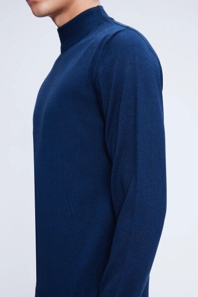 Mavi Regular Fit Düz Yarım Balıkçı Yaka Yünlü Triko Kazak - 4