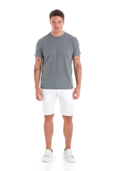 Gri Regular Fit Bisiklet Yaka Keten Tişört - 2