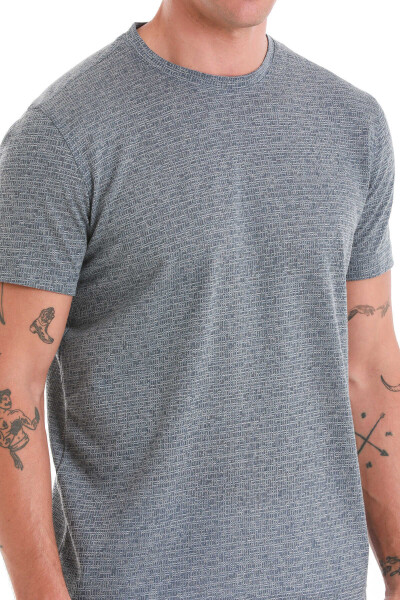 Gri Regular Fit Bisiklet Yaka Keten Tişört - 5