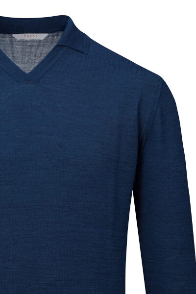 Mavi Regular Fit Polo Yaka Yünlü Kazak - 2