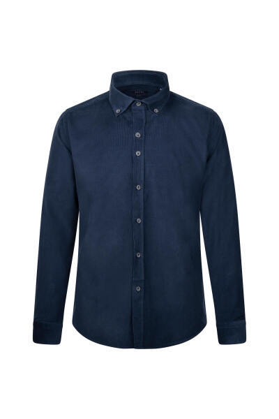 Mavi Slim Fit 100% Pamuklu Düğmeli Yaka Uzun Kollu Klasik Gömlek 