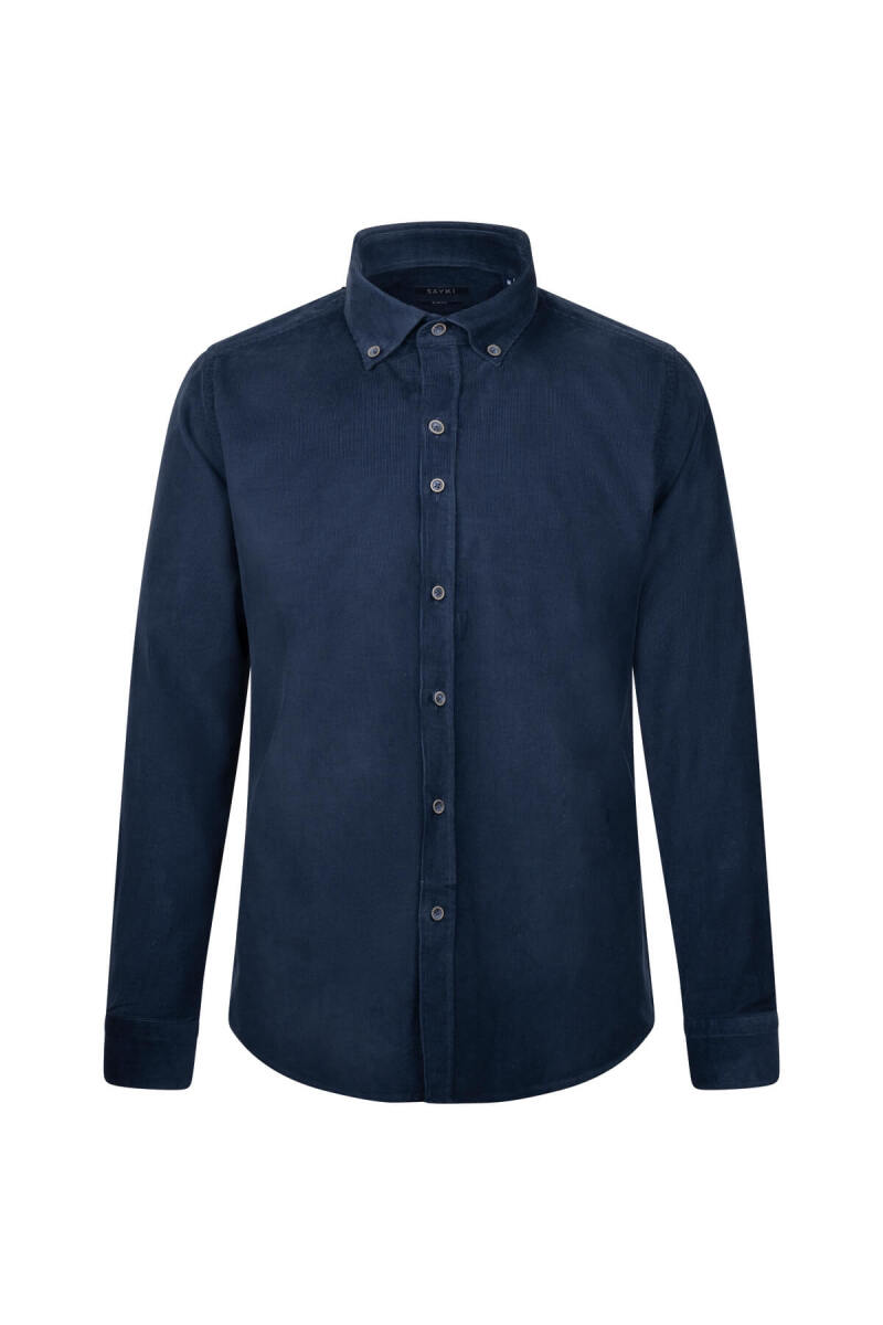 Mavi Slim Fit 100% Pamuklu Düğmeli Yaka Uzun Kollu Klasik Gömlek - Hatem Saykı