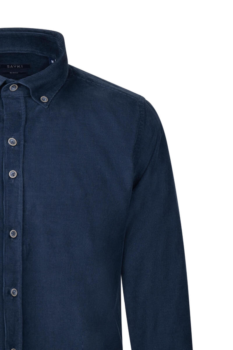 Mavi Slim Fit 100% Pamuklu Düğmeli Yaka Uzun Kollu Klasik Gömlek - Hatem Saykı (1)