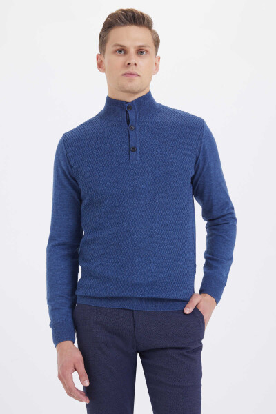 indigo Balıkçı Yaka Triko Kazak - 1