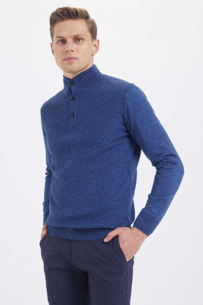 indigo Balıkçı Yaka Triko Kazak - 3