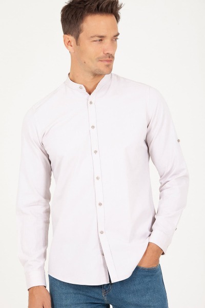 Bej Slim Fit 100% Pamuk Uzun Kol Spor Gömlek - 9