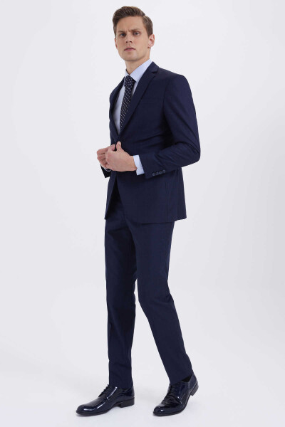 Lacivert Kareli Slim Fit Takım Elbise - 2