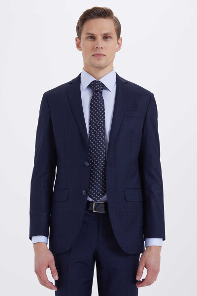 Lacivert Kareli Slim Fit Takım Elbise - 3