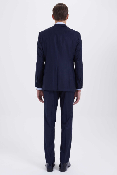 Lacivert Kareli Slim Fit Takım Elbise - 4