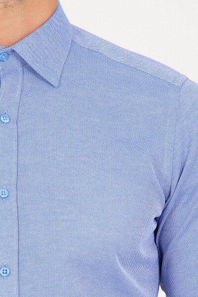 Mavi Slim Fit Desenli Pamuklu Uzun Kol Spor Gömlek - 4