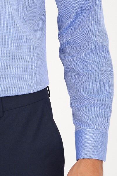 Mavi Slim Fit Desenli Pamuklu Uzun Kol Spor Gömlek - 5
