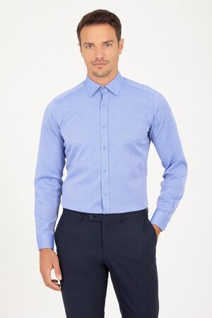 Mavi Slim Fit Desenli Pamuklu Uzun Kol Spor Gömlek - 7