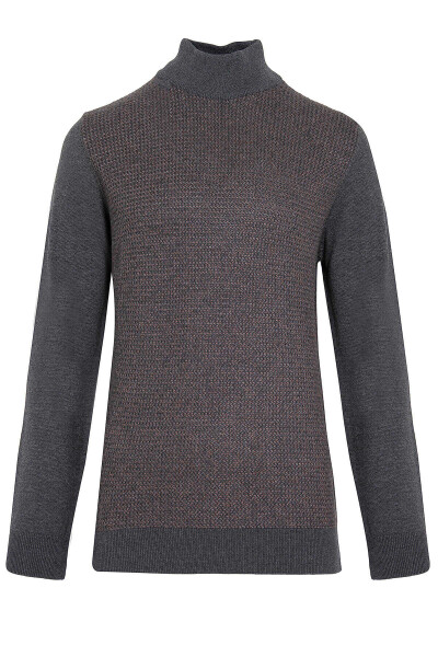 Kahve Desenli Balıkçı Yaka Antrasit Kazak - 1