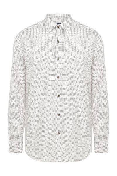 Slim Fit Desenli Kahverengi Spor Gömlek - 1