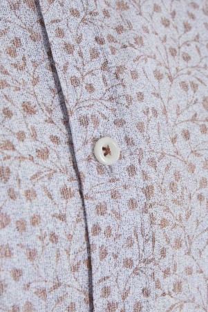 Kahverengi Slim Fit Baskılı 100% Pamuk Düğmeli Yaka Uzun Kollu Casual Gömlek - Thumbnail