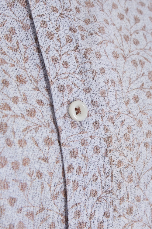 Kahverengi Slim Fit Baskılı 100% Pamuk Düğmeli Yaka Uzun Kollu Casual Gömlek - Thumbnail (1)