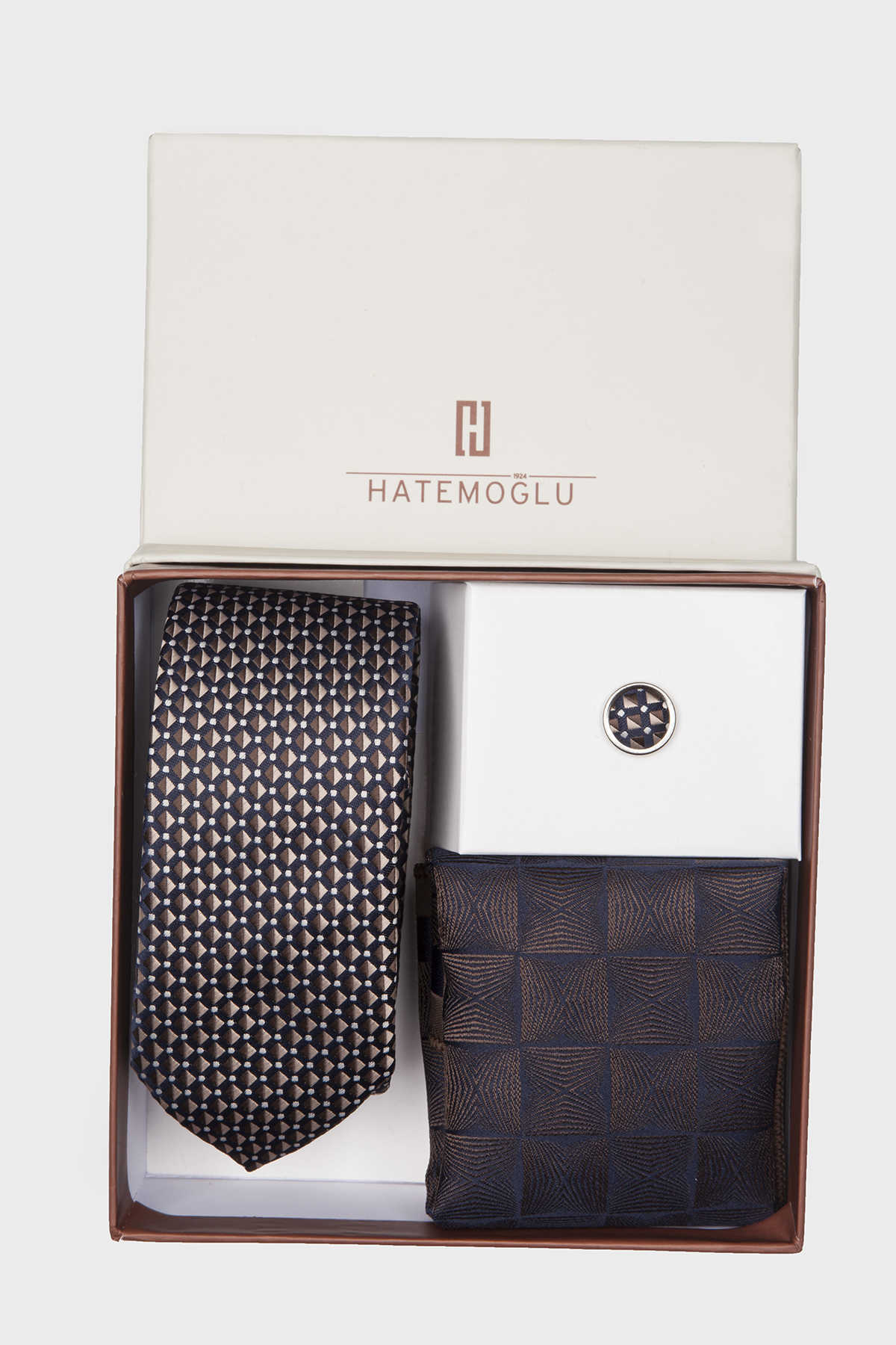 Kahverengi Basic Kravat Mendil Yaka Rozeti - 2