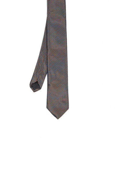 Kahverengi Basic Desenli Micro Kravat - 2