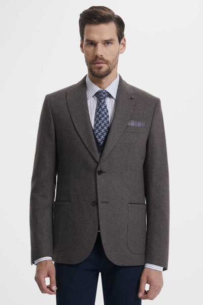 Kahverengi Slim Fit Ceket - Thumbnail