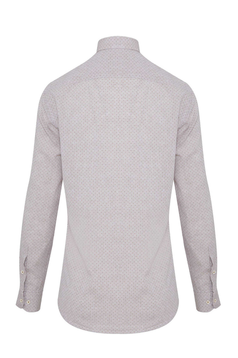 Kahverengi Slim Fit Baskılı Düğmeli Yaka Uzun Kollu Casual Keten Gömlek - Hatemoğlu (1)