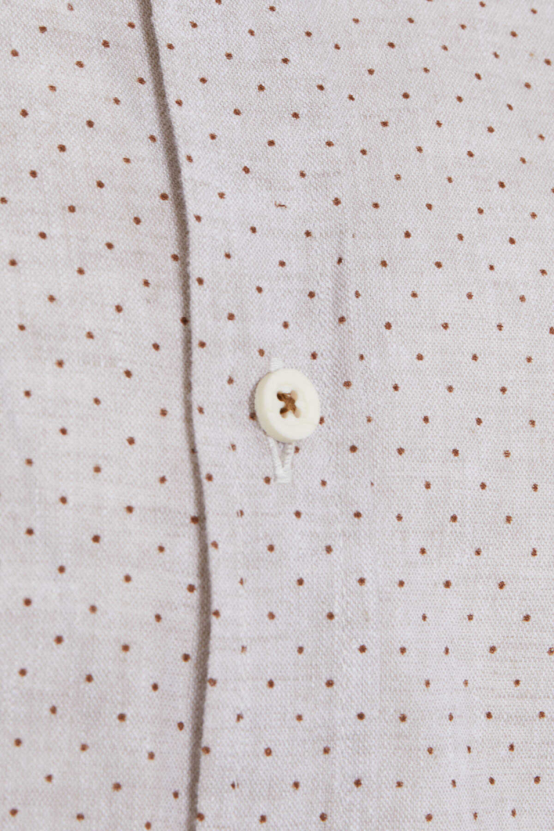 Kahverengi Slim Fit Baskılı Düğmeli Yaka Uzun Kollu Casual Keten Gömlek - Hatemoğlu (1)