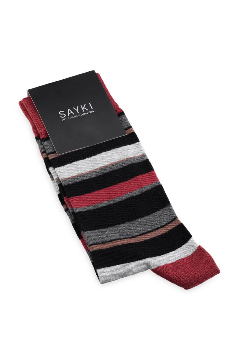 Kahverengi Çizgili Desenli Çorap - Saykı