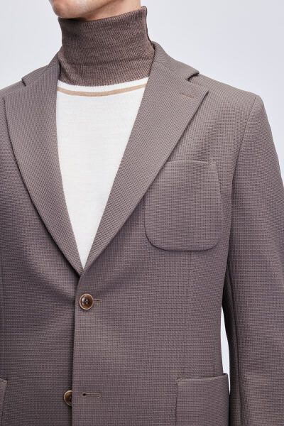 Kahverengi Comfort Fit Desenli Mono Yaka Klasik Ceket - 4