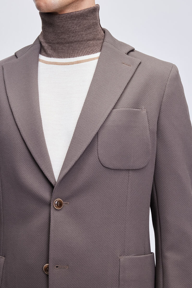 Kahverengi Comfort Fit Desenli Mono Yaka Klasik Ceket - HTML (1)